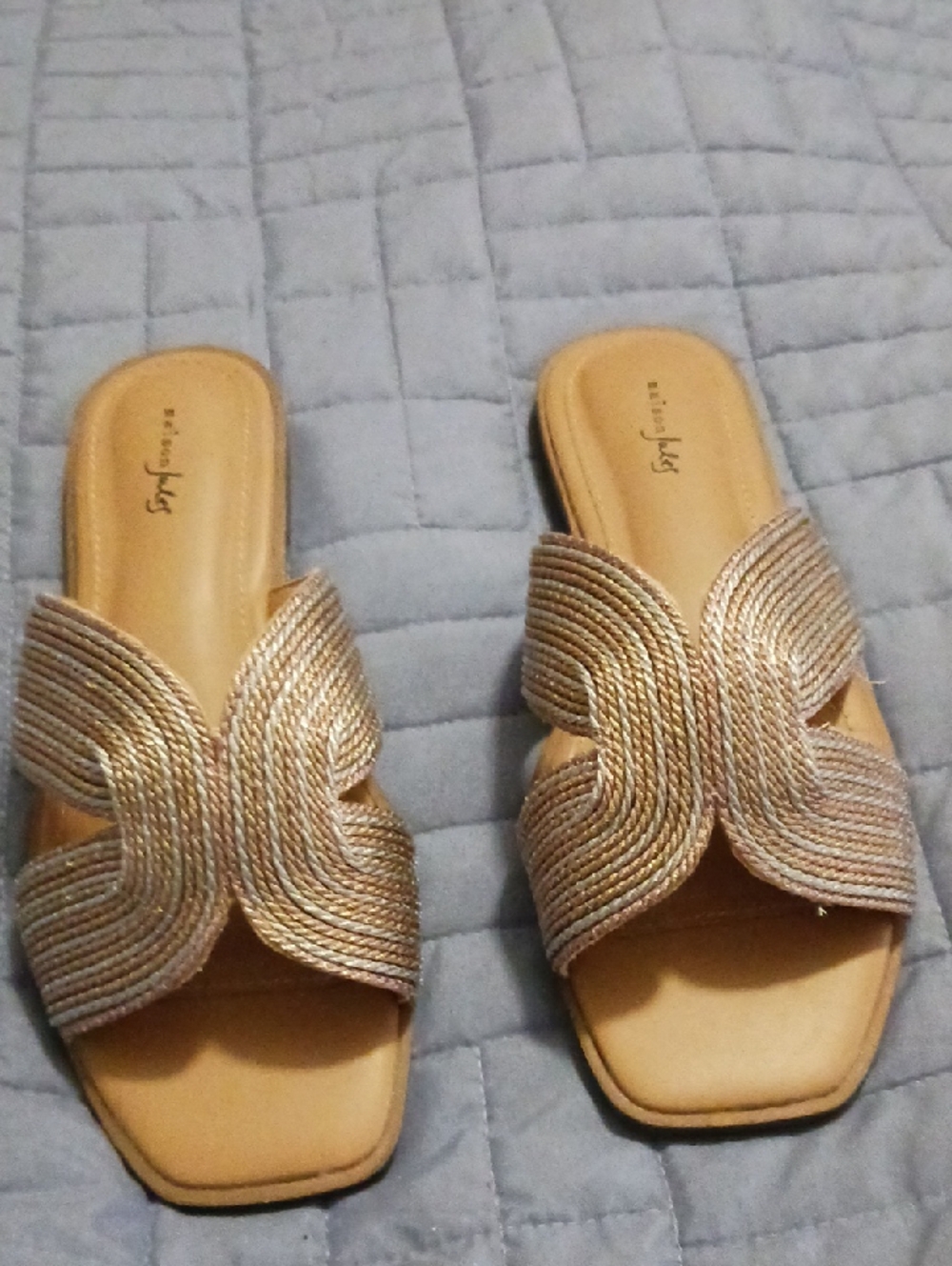 Women's Gold And Silver Braided Slide Sandals